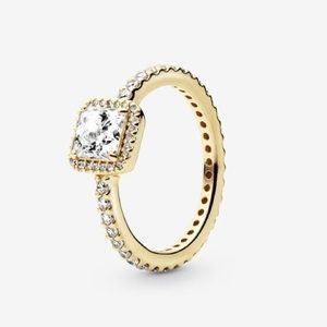 Authentic Pandora Square Halo Ring 14k Gold Size 50 (5)